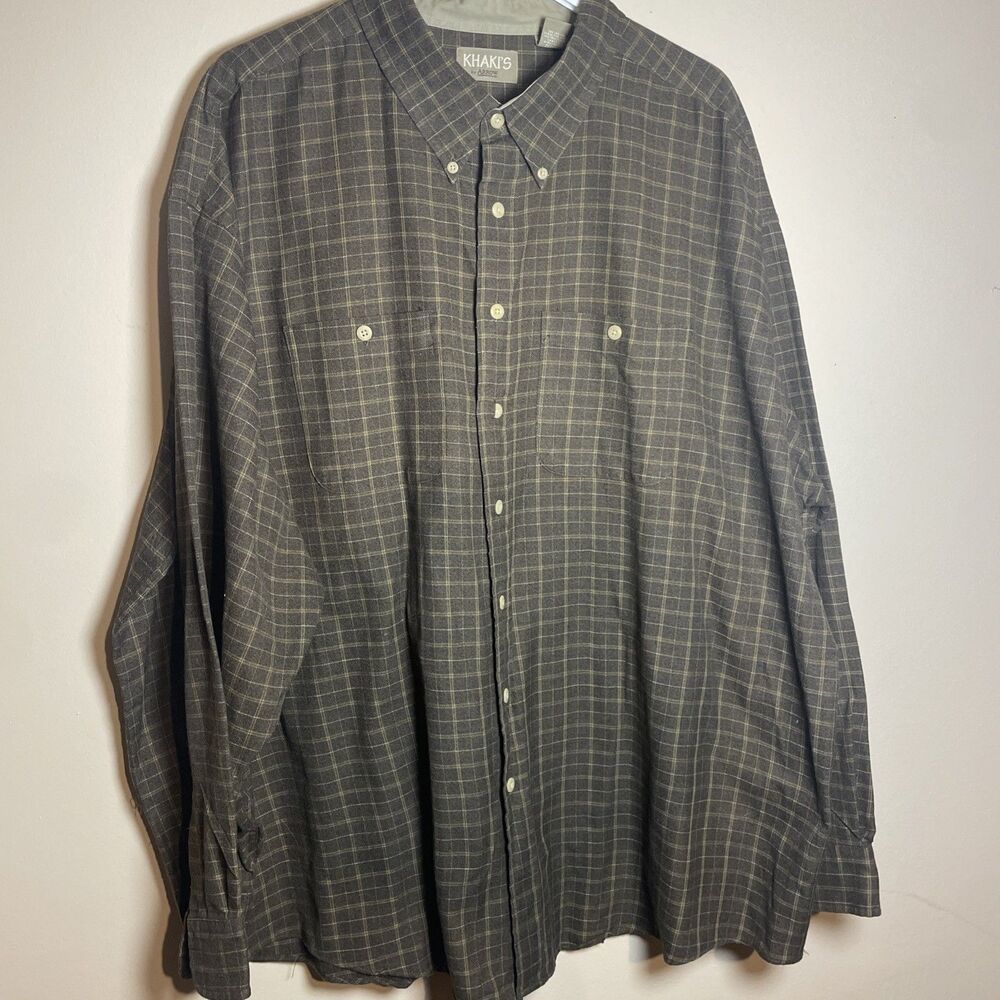 Khakis By Arrow Shirt Mens 4XLT Brown Plaid Button Up Cotton Blend  big And Tall